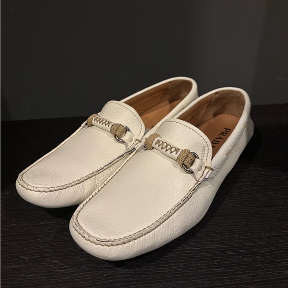 Prada White Pebble Leather Loafers in SIZE 10 - Picture 4 of 7